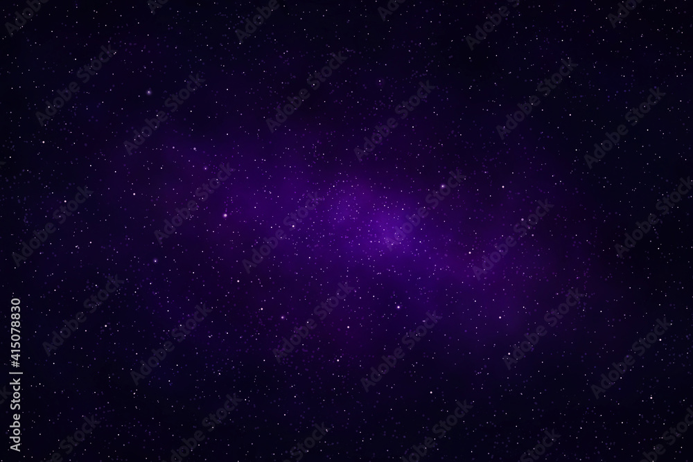 Starry night sky galaxy space background. Violet or purple dark night sky. 