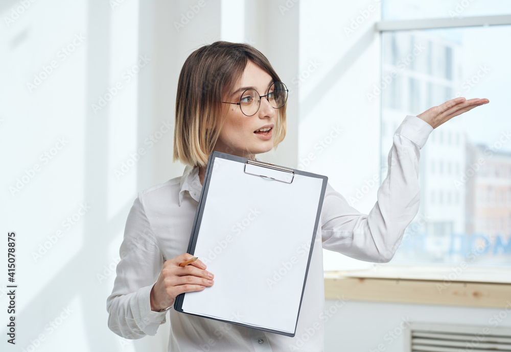 room finance woman business documents interior window room finance woman business documents interior window