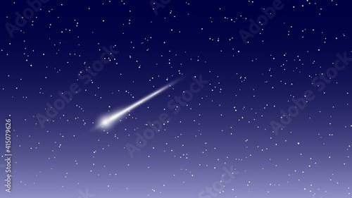 Falling star in blue sky. Vector illustration