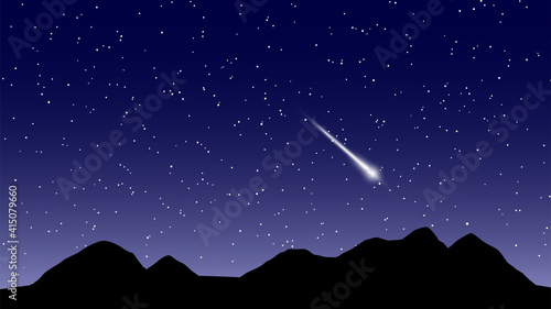 Falling star in blue sky. Vector illustration