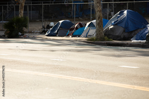 Vászonkép A homeless encampment sits on a street in Downtown Los Angeles, California, USA