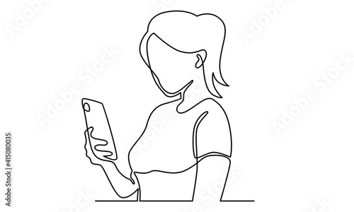 Continue line of woman holding phone