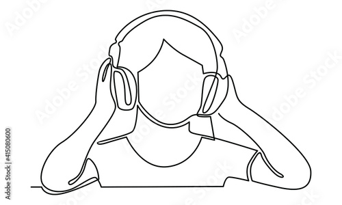 Continue line of woman listening to music on wireless headphones