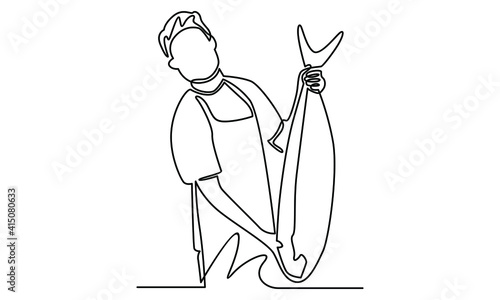 Continue line of fisherman showing big fish