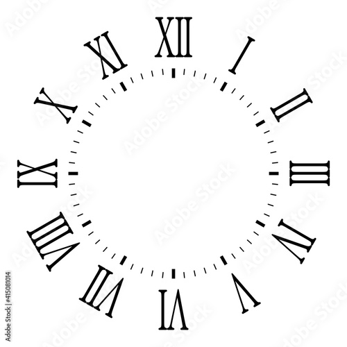 blank clock with roman number isolated on white