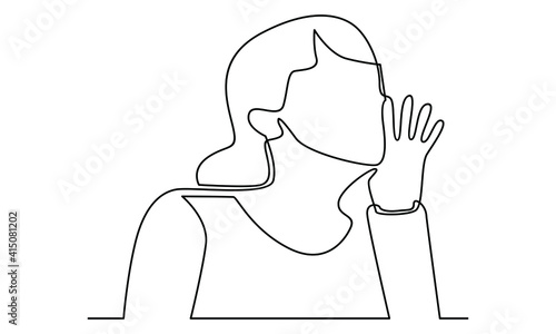 Continue line of woman calling someone (shouting loud)