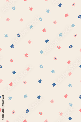 Spring simple seamless pattern with flowers. Vector graphics.