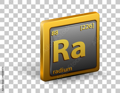 Radium chemical element. Chemical symbol with atomic number and atomic mass.