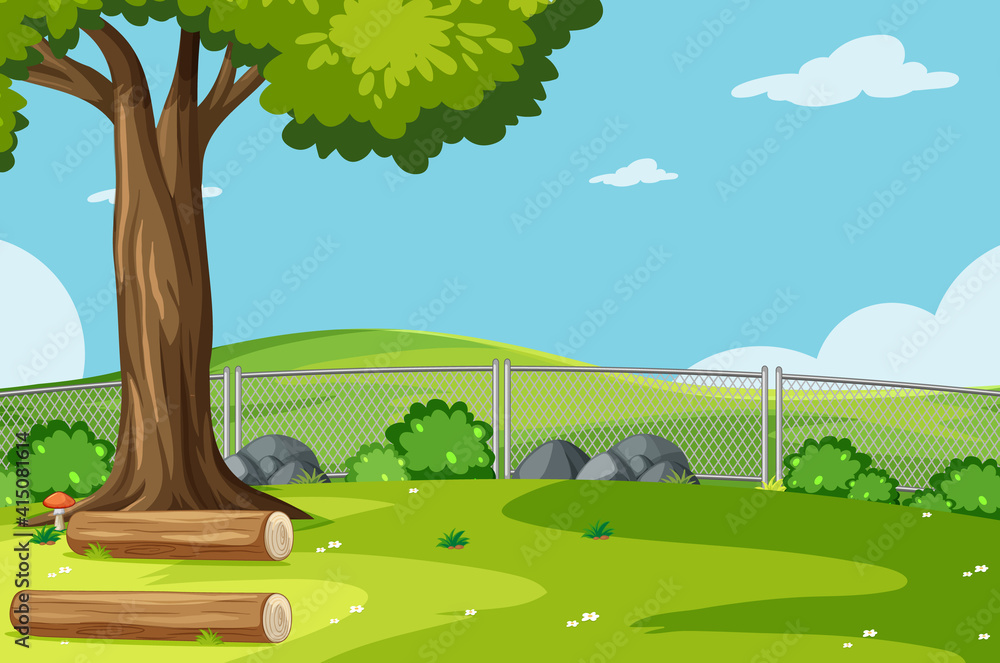 Fototapeta premium Empty park scene with tree and bushes
