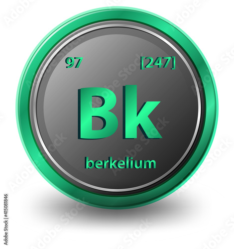Berkelium chemical element. Chemical symbol with atomic number and atomic mass.