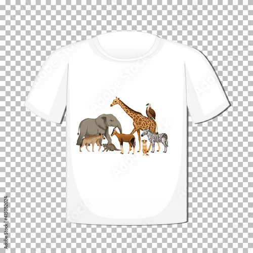 Wild animal group design on t-shirt isolated on transparent background