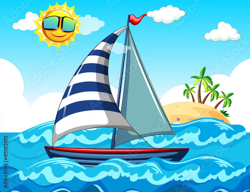 Sea scene with a sailboat