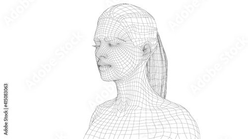 Wireframe portrait of a young beautiful girl