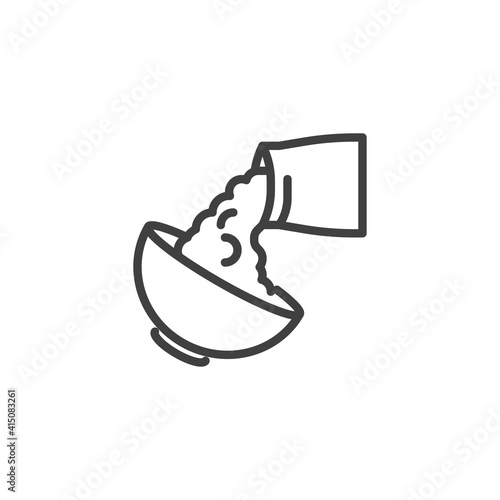 Baking and cooking ingredient line icon. linear style sign for mobile concept and web design. Bowl and flour bag outline vector icon. Symbol, logo illustration. Vector graphics