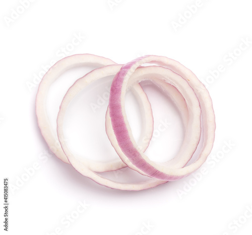 Top view Red sliced onion isolated on white background