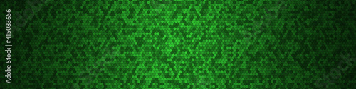 Honeycomb Grid tile random background or Hexagonal cell texture. in color Bright green with dark or black gradient. for billboard backdrop or background.