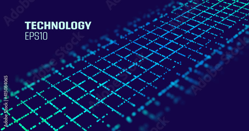 Artificial intelligence tech background. Blockchain bitcoin hash calculation. Wave flow. Network cyber technology.