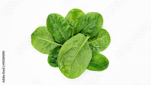 spinach leaves on white background top view. baby spinach. healthy food lifestyle