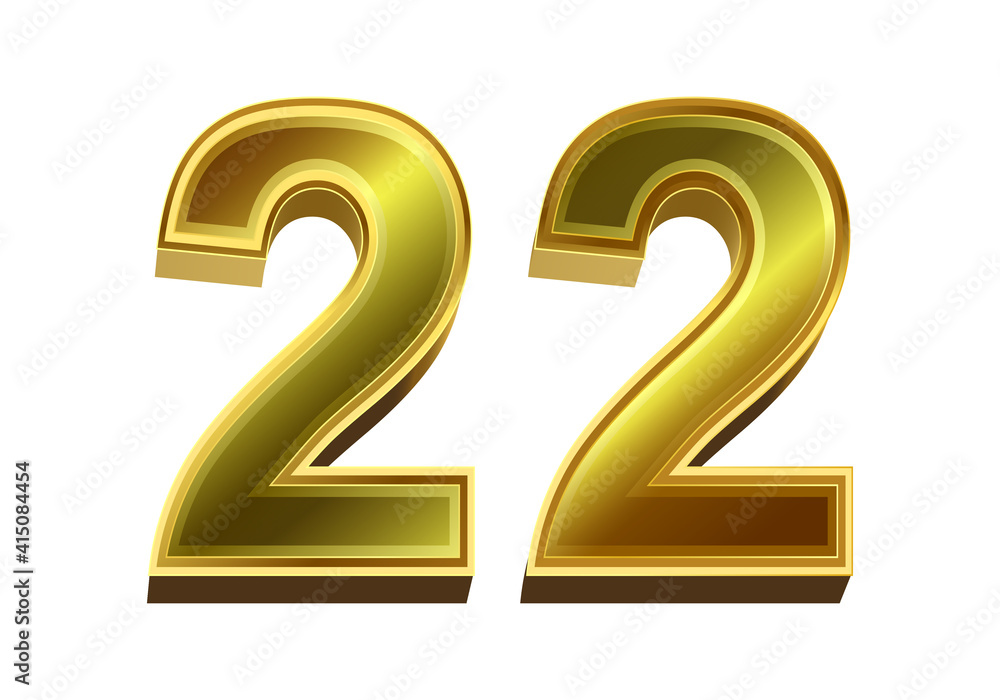 3d golden number 22 isolated on white background 3d golden number 22 isolated on white background