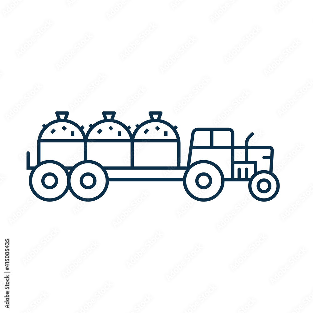 Tractor with Hay Icon in Line Art