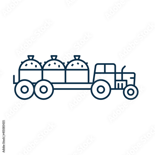 Tractor with Hay Icon in Line Art