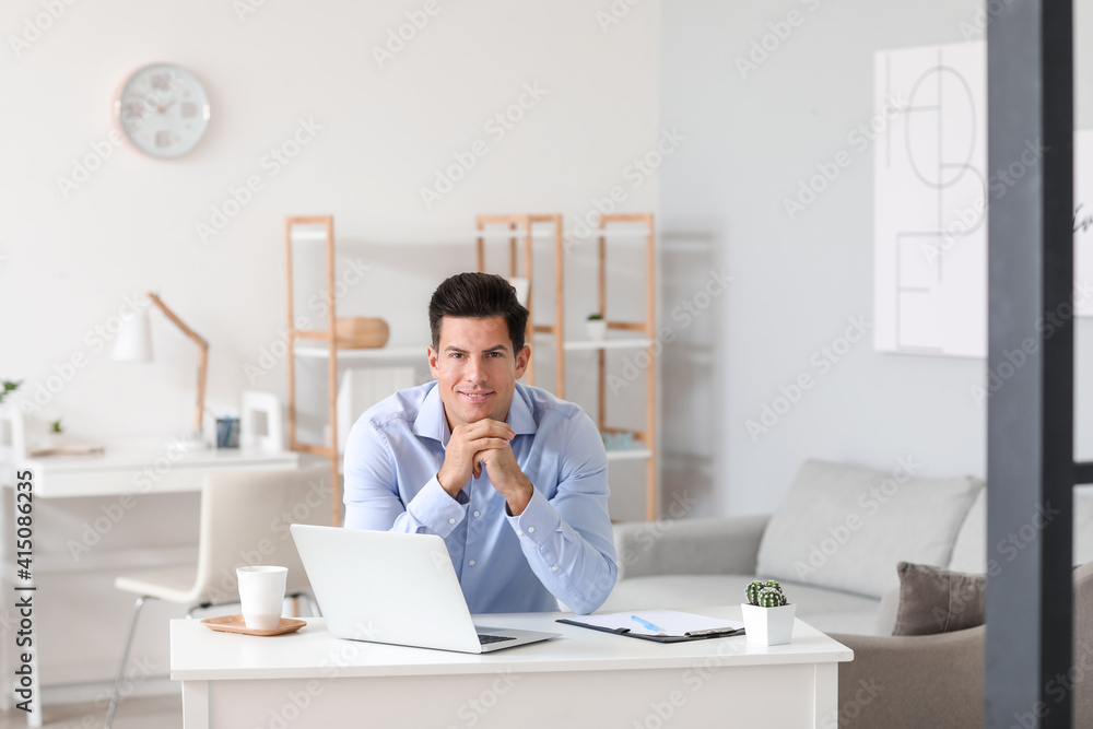 Psychologist working with patient online while sitting in office Psychologist working with patient online while sitting in office