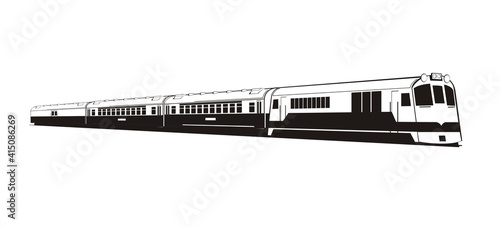 Passenger train in black and white. Perspective view