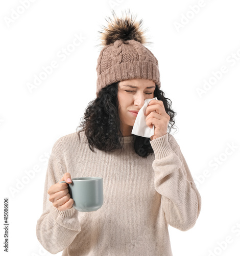 Sick young woman with hot t...