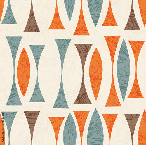 Seamless abstract mid century modern pattern. Retro design of geometric shapes. Use for backgrounds, fabric design, wrapping paper, scrapbooks and covers. Vector illustration.