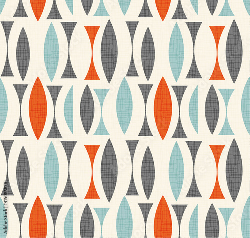 Seamless abstract mid century modern pattern. Retro design of geometric shapes. Use for backgrounds, fabric design, wrapping paper, scrapbooks and covers. Vector illustration.