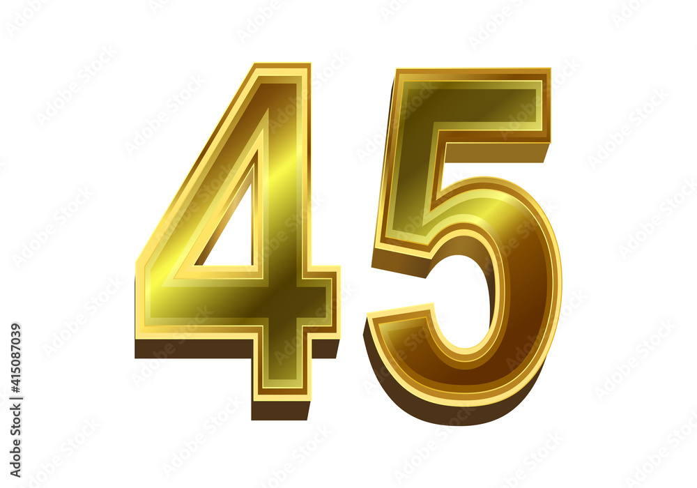 3d golden number 45 isolated on white background 3d golden number 45 isolated on white background