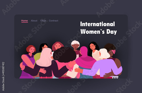 mix race women group standing together girls celebrating womens day 8 march holiday concept portrait horizontal vector illustration