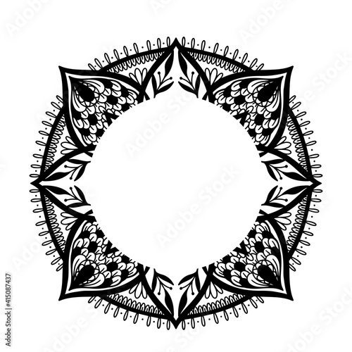 Graphic frame round traditional mandala abstract isolated in white background.Boho indian shape.Ethnic oriental style.