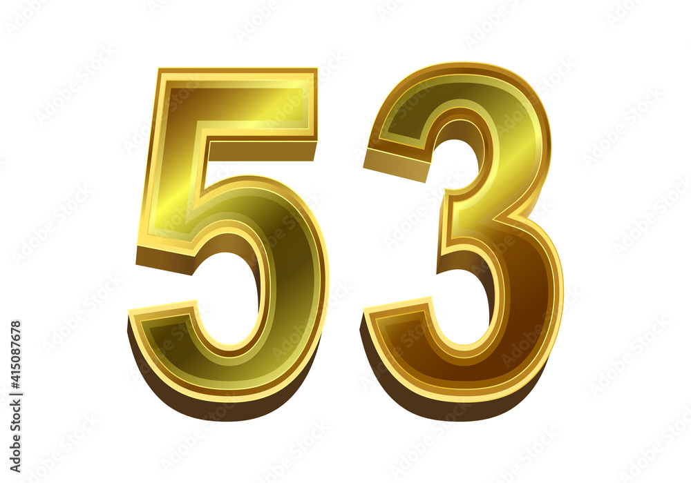 3d golden number 53 isolated on white background 3d golden number 53 isolated on white background