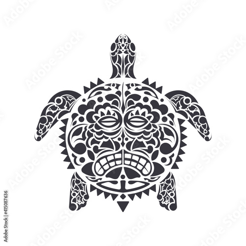 Turtle in Tribal Polynesian tattoo style. Turtle shell mask. Maori and Polynesian culture pattern. Isolated. Vector illustration.
