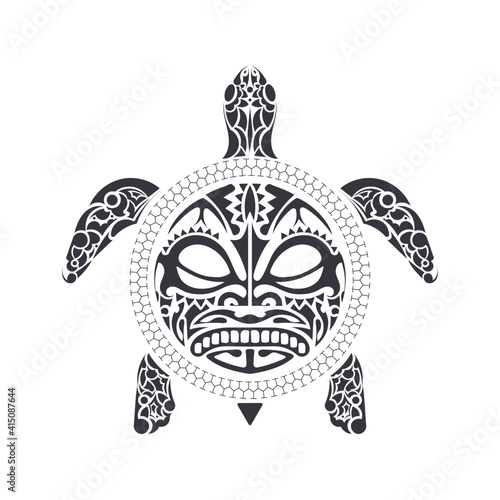 Turtle in Tribal Polynesian tattoo style. Turtle shell mask. Maori and Polynesian culture pattern. Isolated. Vector