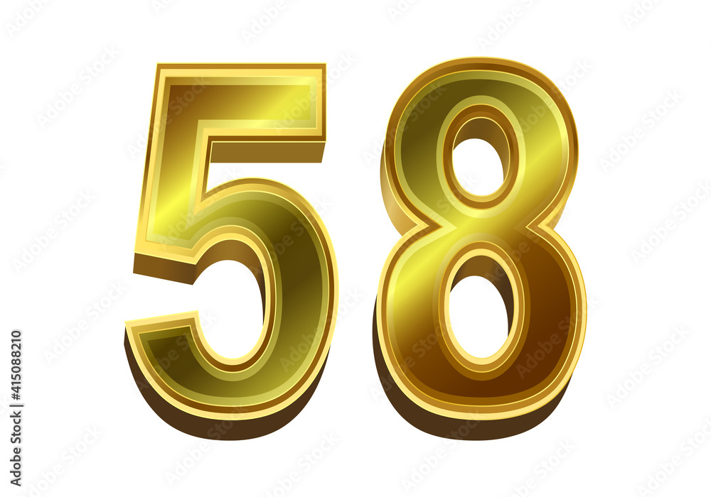 3d golden number 58 isolated on white background 3d golden number 58 isolated on white background