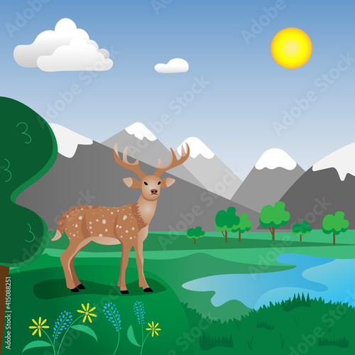 Deer on the background of a beautiful landscape