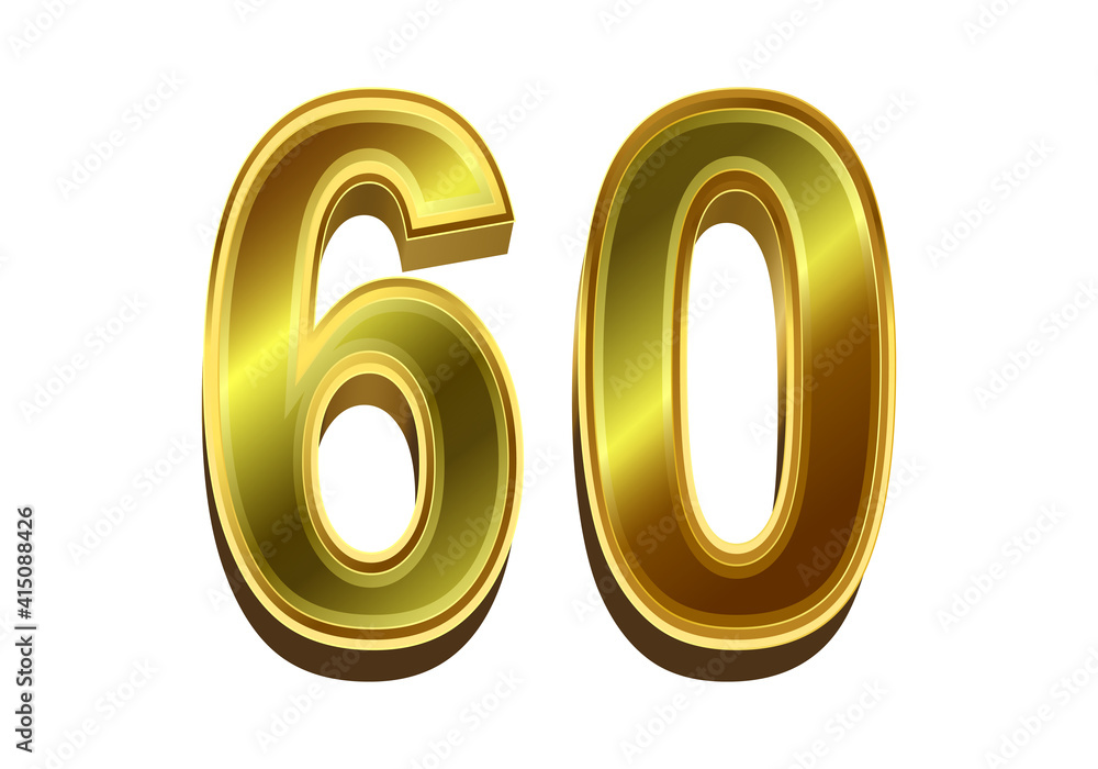 3d golden number 60 isolated on white background 3d golden number 60 isolated on white background