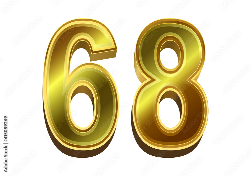 3d golden number 68 isolated on white background 3d golden number 68 isolated on white background