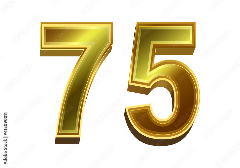 3d golden number 75 isolated on white background 3d golden number 75 isolated on white background