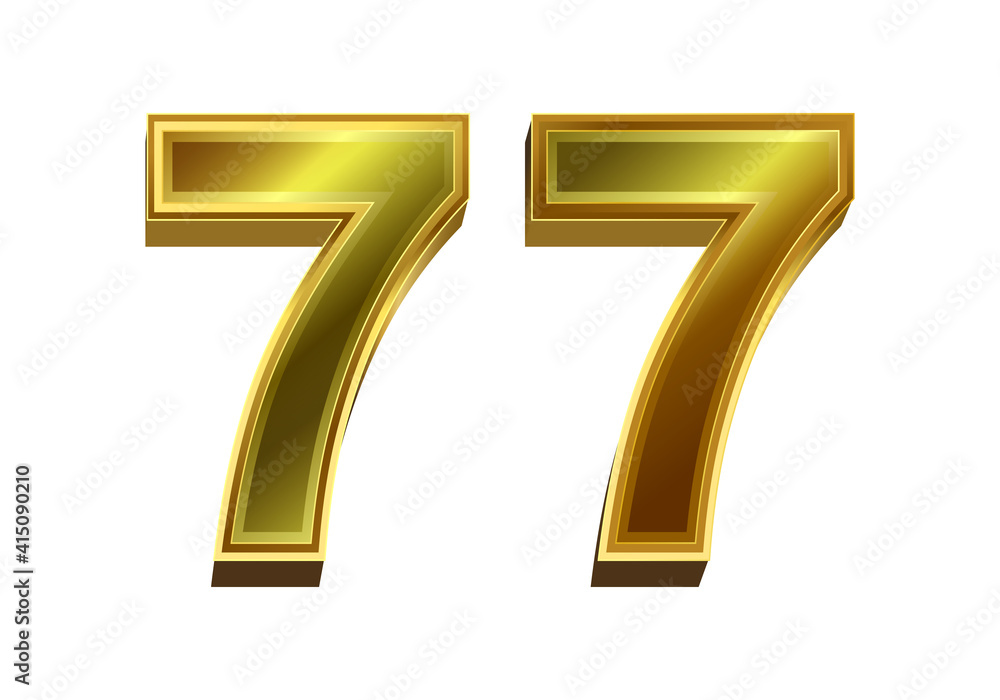 3d golden number 77 isolated on white background 3d golden number 77 isolated on white background