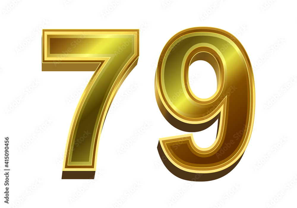 3d golden number 79 isolated on white background 3d golden number 79 isolated on white background