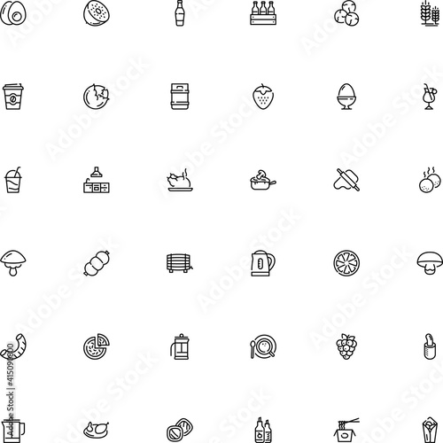 icon vector icon set such as: autumn, cep, noodle, brewing, takeout, brown, stove, market, dough, biscuit, porcini, break, spoon, julienne with mushroom, kebab, room, bbq, go, bird, cappuccino, leg