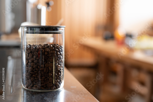 Coffee beans in jars for easy use as banner material for coffee and cafes.