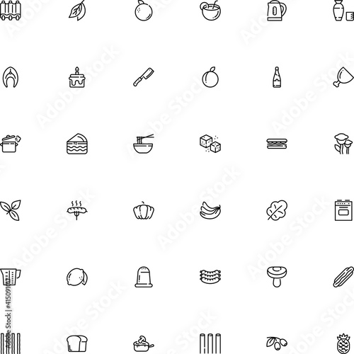 icon vector icon set such as: pie, teapot, lemon, candle, filled, citrus, suillus grevillei, lump, centimeter, cut, flavor, wild, oven, julienne with mushroom, crystal, refined, coconut, iron, loaf