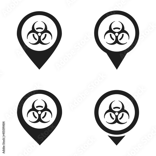 Set of map pointer with biohazard icon. Warning toxic. Dangerous area location. Illustration vector Illustration vector