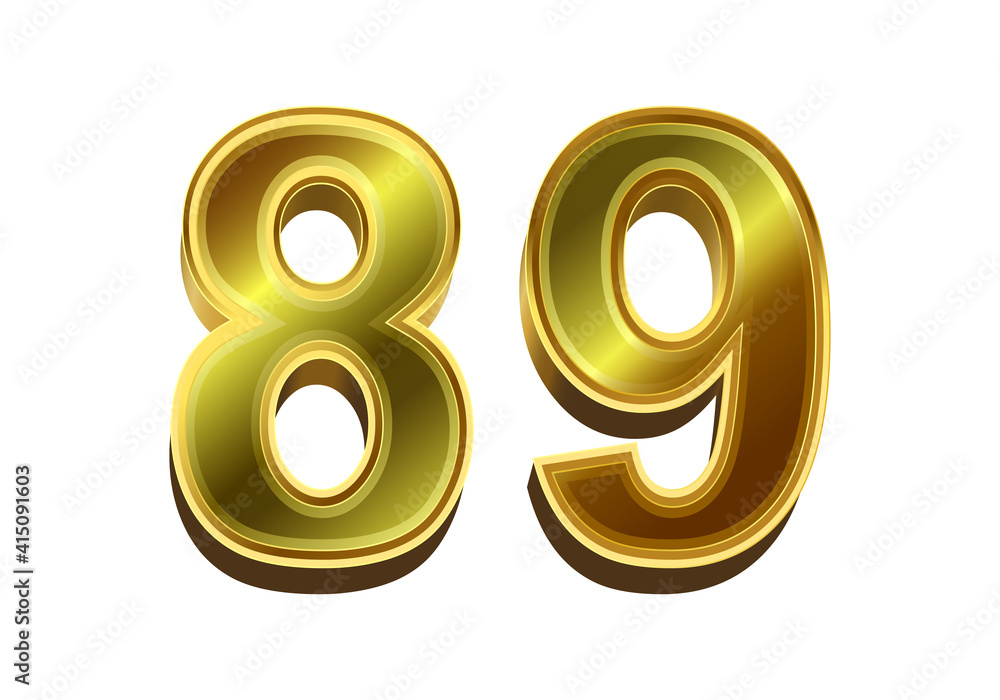 3d golden number 89 isolated on white background 3d golden number 89 isolated on white background