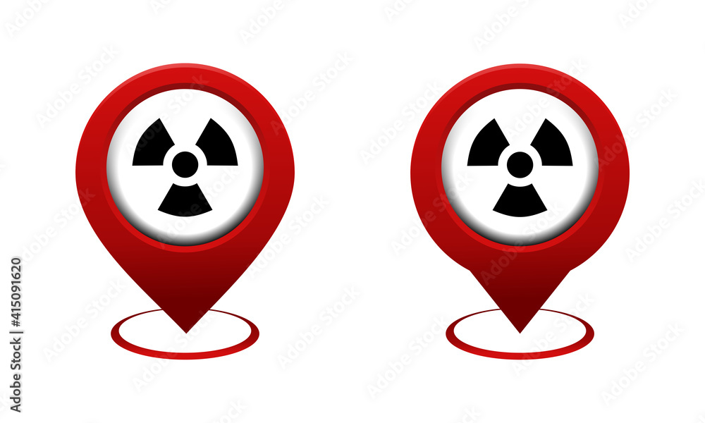 Set of map pointer with radioactive icon. Biohazard. Red map pin ...