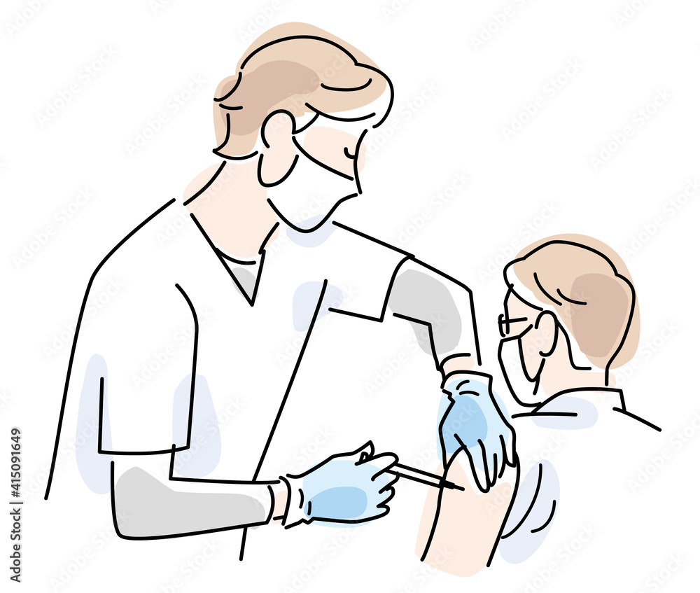新型コロナのワクチンを注射する医師のイラスト